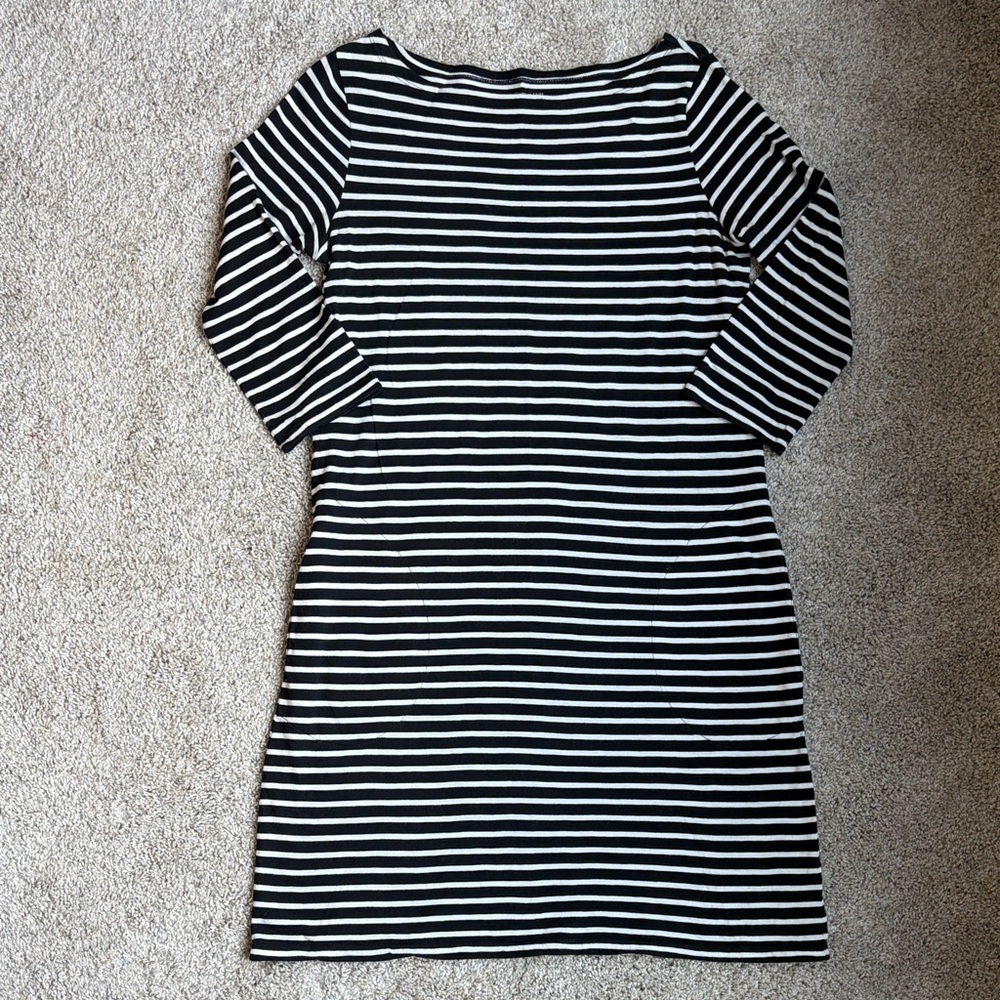 Black and White Striped Boatneck Tunic Dress